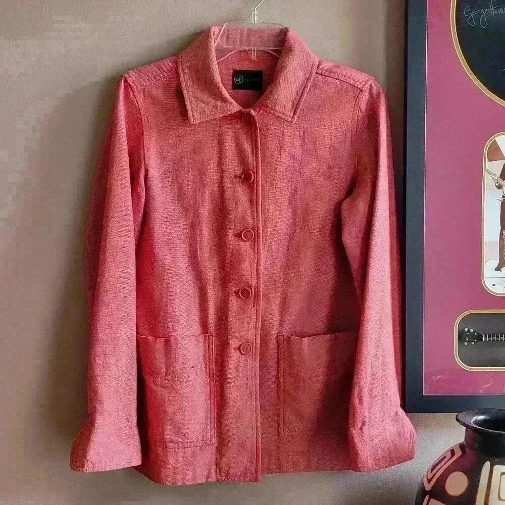 GF Collection Women's Sweater Size Medium Long Sleeve Pink Coral Pockets